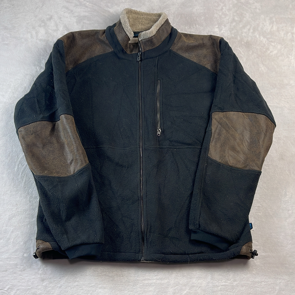 Kuhl Alpenwurx Men's Full Zip Fleece Jacket Black Brown Size XL Faux Suede Trim